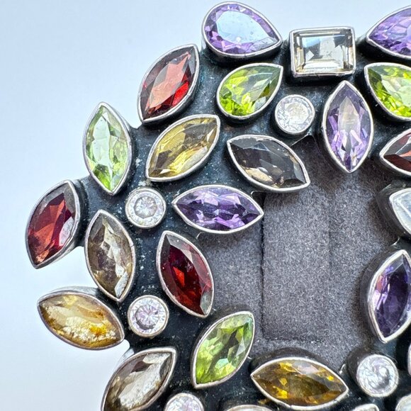 VTG Solid Sterling Silver 925 Multi-Gemstone Circle Brooch Size 1.25" Length - Picture 3 of 13